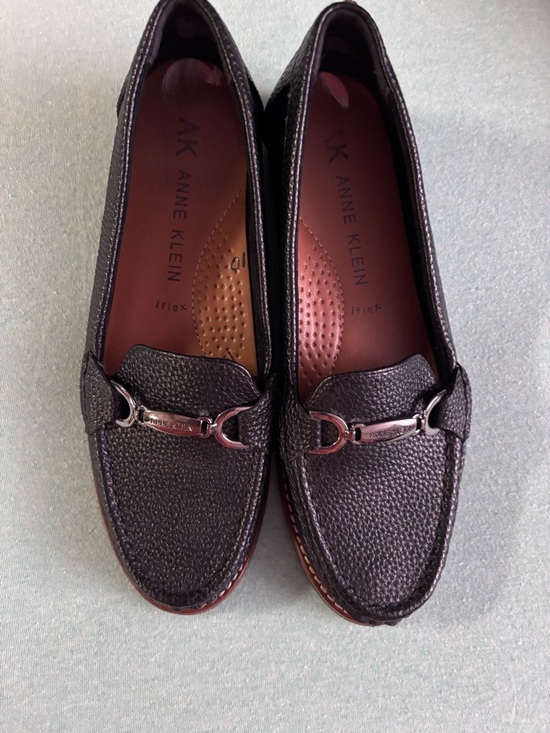 Anne Klein Shoes - Anne Klein Black Pebbled Leather Loafers with Silver Hardware.